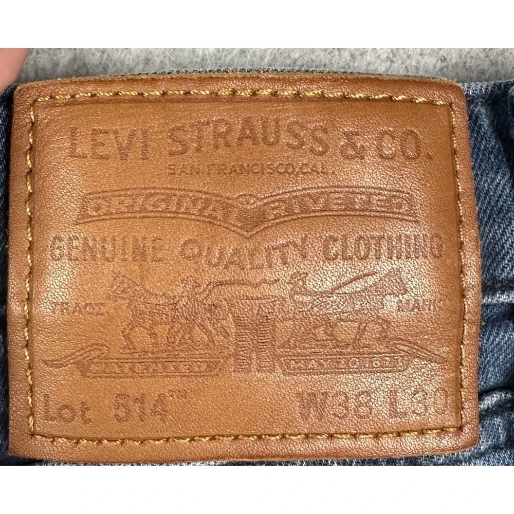 Levis 514 Premium Jeans Mens 38X30 Blue Straight Fit Whiskering 5 Pocket Denim